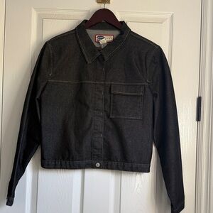 Old Navy Black and White Striped Denim Jacket